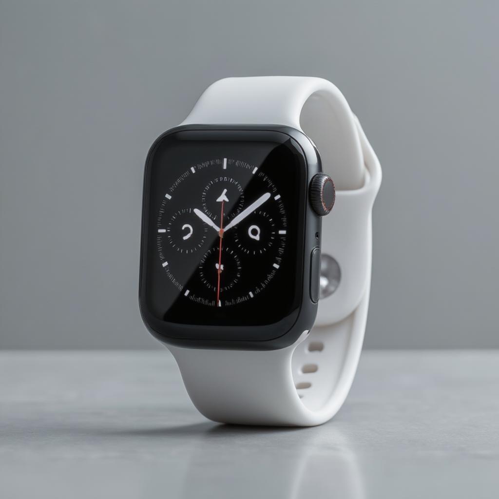 Apple Watch đen với dây trắng