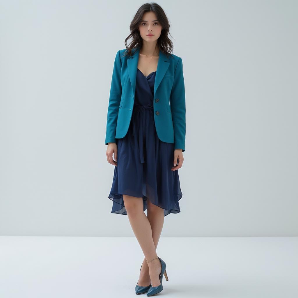 Phối áo blazer xanh cổ vịt với màu xanh navy